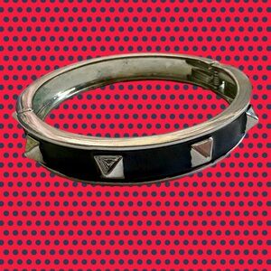 Goth Black and Silver Studded Bangle Clapper Bracelet